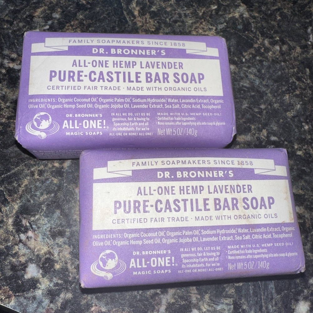 Dr. Bonner's Lavender Pure-Castile‎ Bar Soap 5oz - Lot Of 4 B22-84